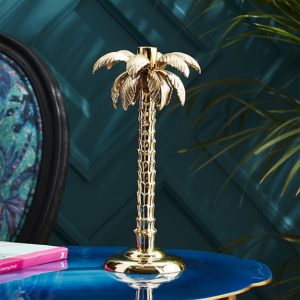 palm tree gold taper candle holder