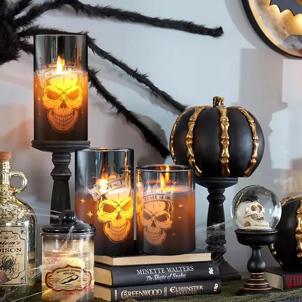 led tinted glass skull candles