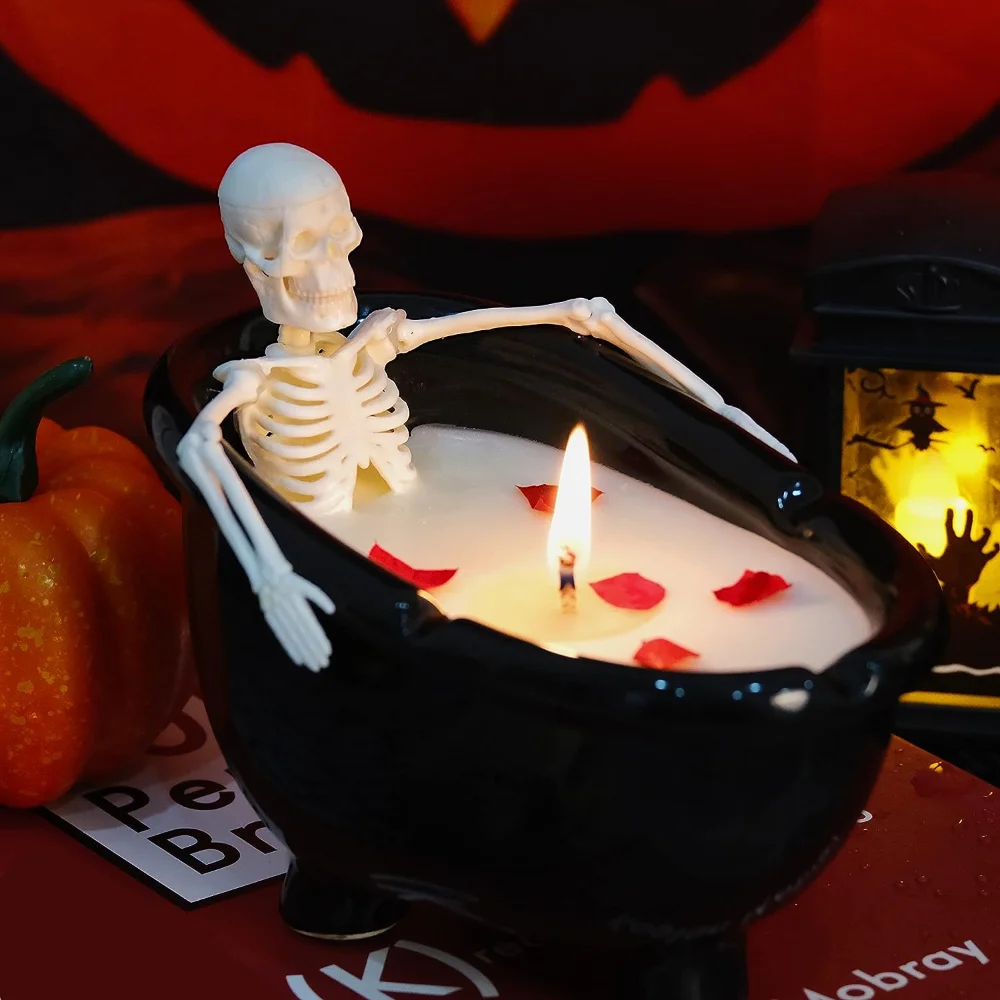HomeWorx by Slatkin & Co. Halloween Skull Candle Pedestal 