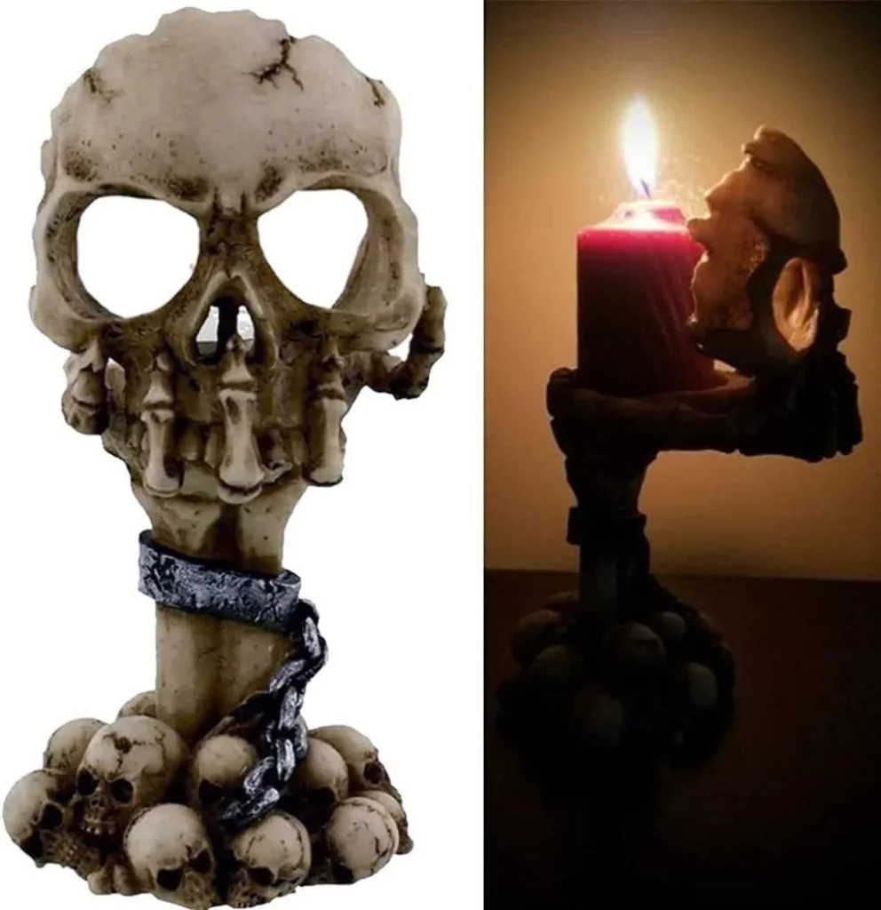 spooky skull tealight candle holder