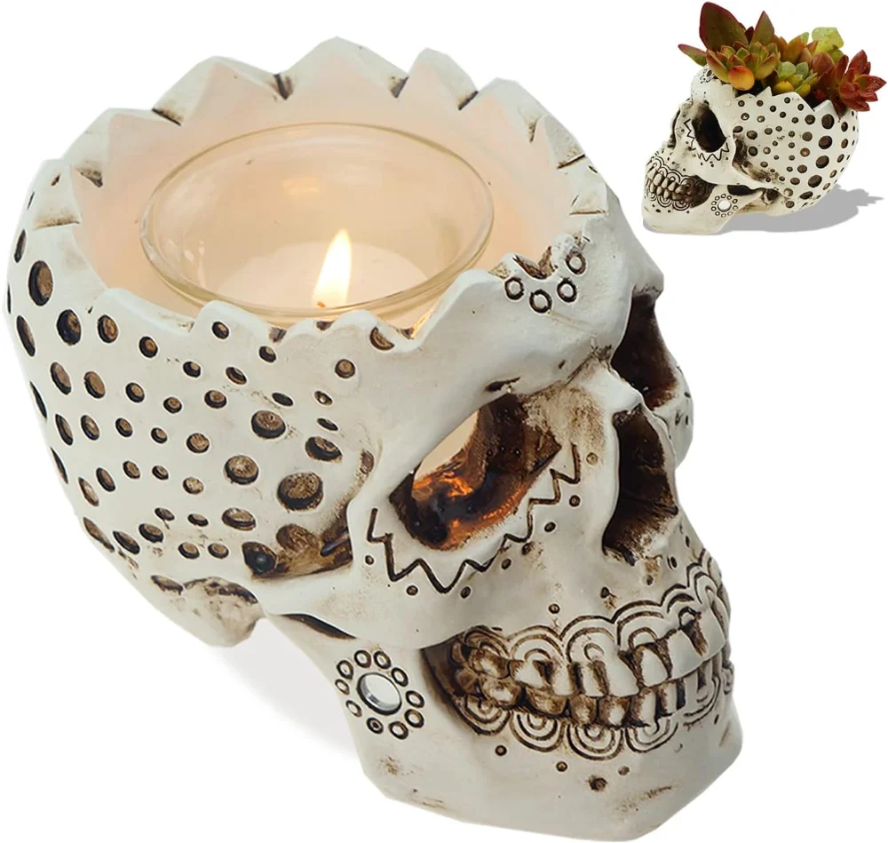 sugar skull votive candle holder